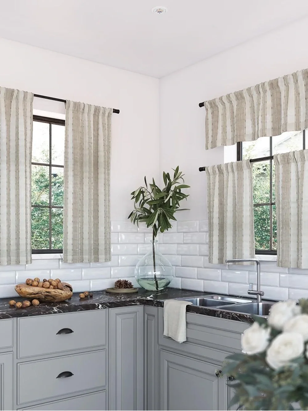 New and package tan farmhouse, one tier pair curtain